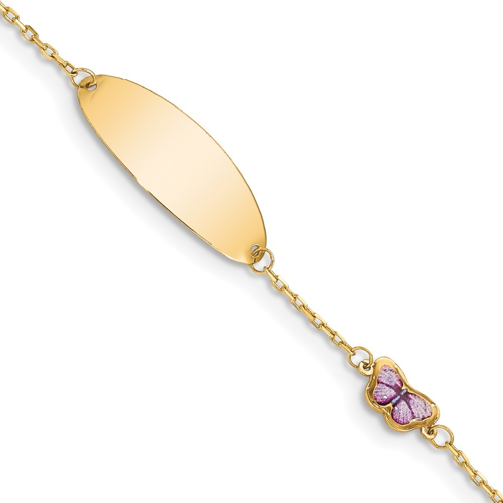 14k Yellow Genuine Gold Children's Enamel Butterfly with 5.5in ID Bracelet